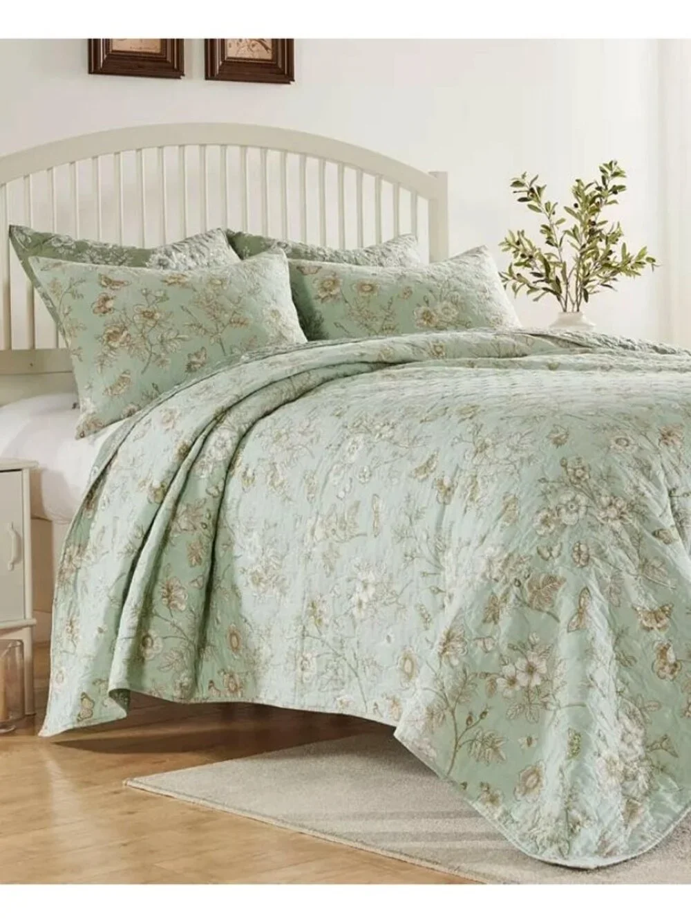 Greenland Home Olivia Garden Toile Quilt Set Full Queen Green MSRP $290